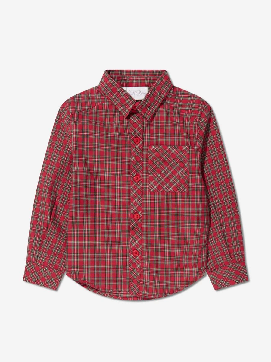 "Rachel Riley Boys Red Tartan Shirt – Classic Checkered Plaid Top for Kids"