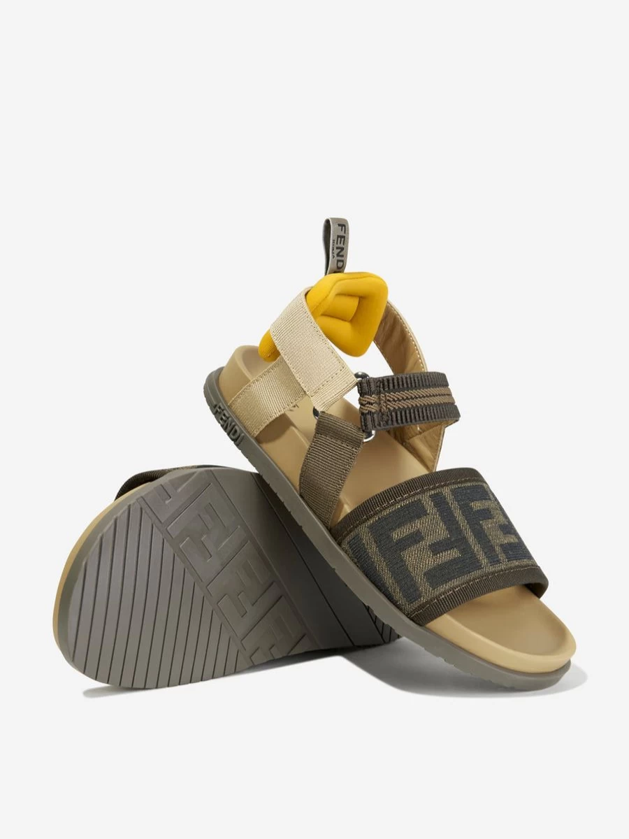 Fendi Kids FF Logo Brown Sandals for Teens | Stylish Designer Footwear