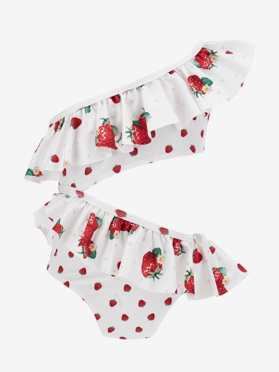Monnalisa Girls White Polka Dot Strawberries Bikini Swimwear for Kids