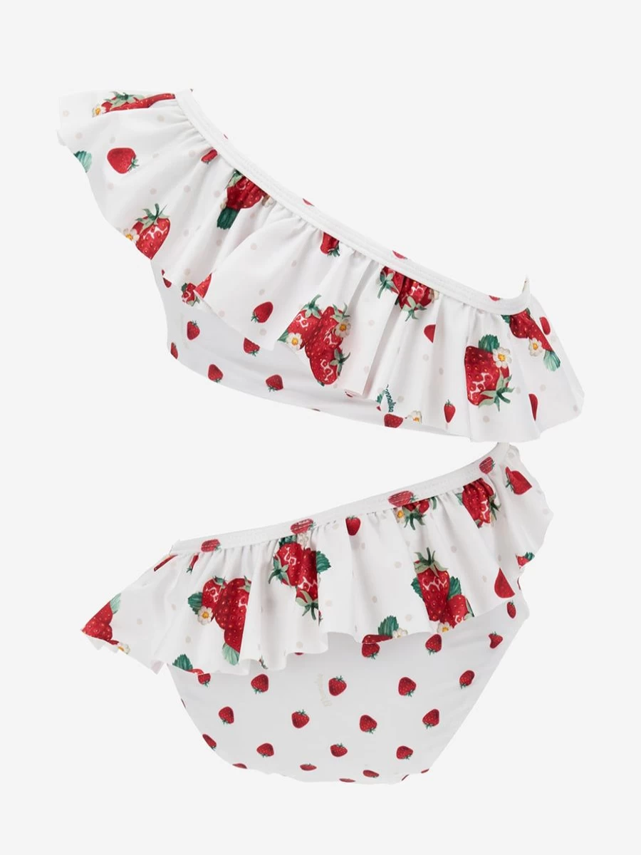 Monnalisa Girls White Polka Dot Strawberries Bikini Swimwear for Kids