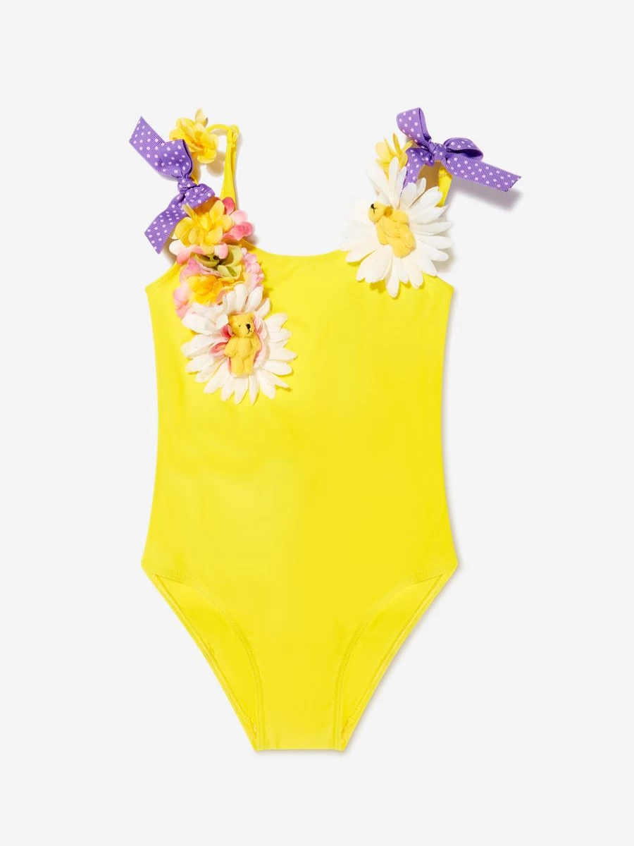 "Selini Action Yellow Floral Bow Baby Girls Swimsuit"