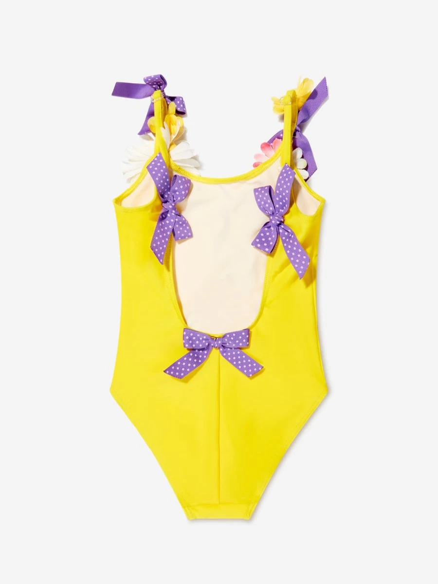 "Selini Action Yellow Floral Bow Baby Girls Swimsuit"
