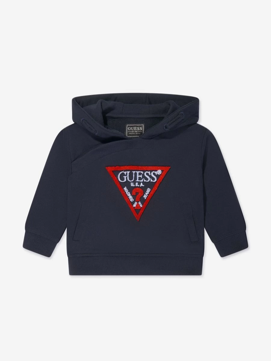 Guess Baby Boys Navy Logo Hoodie - Soft Cotton Pullover for Infants & Toddlers