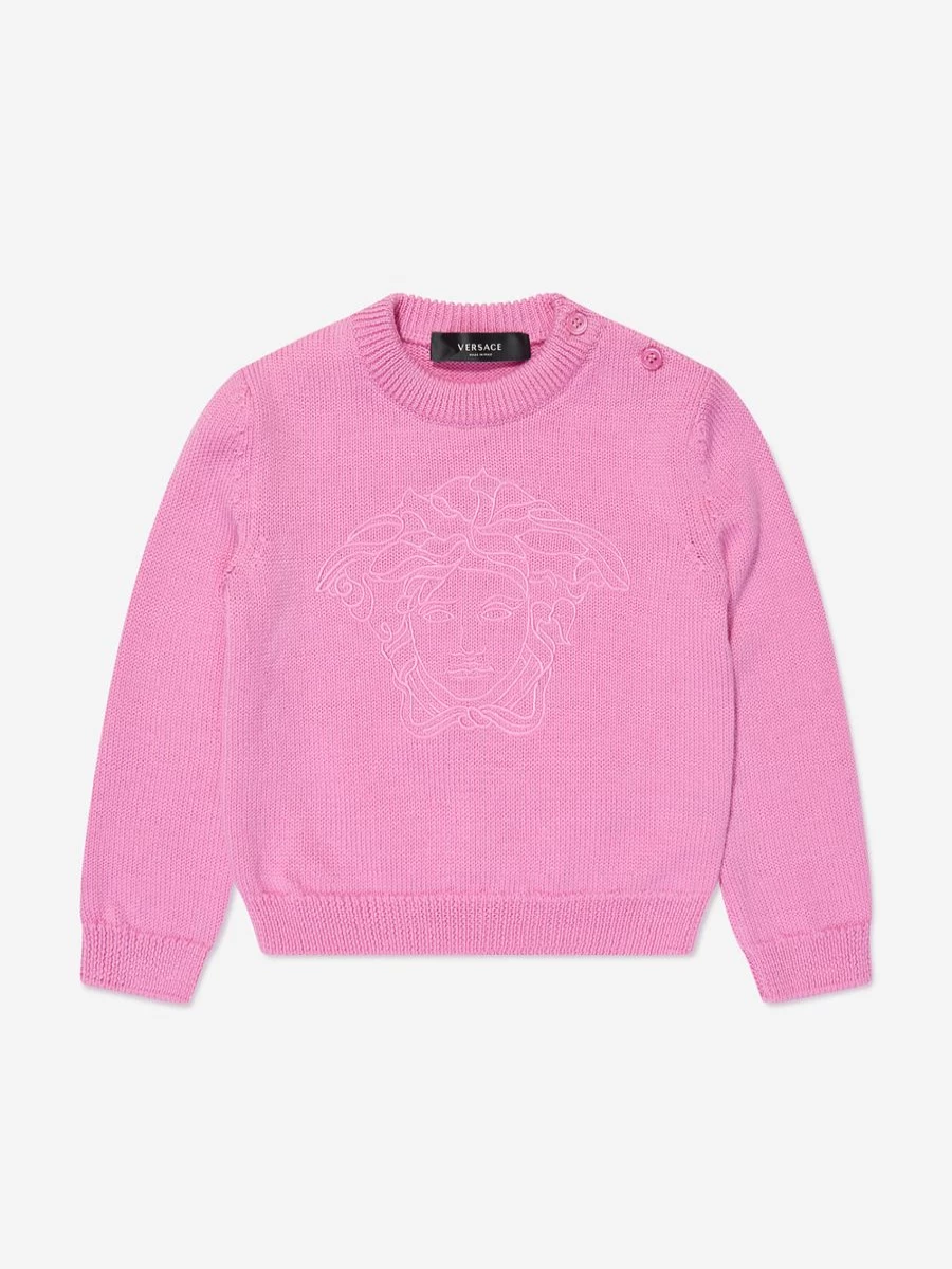 Versace Pink Logo Jumper for Baby Girls | Designer Kids Sweater