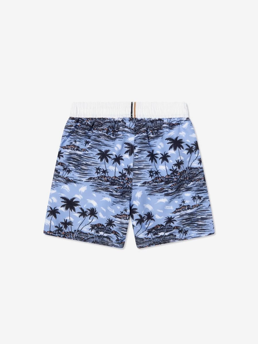 BOSS Boys' Blue Tropical Print Swim Shorts | Summer Beachwear for Kids