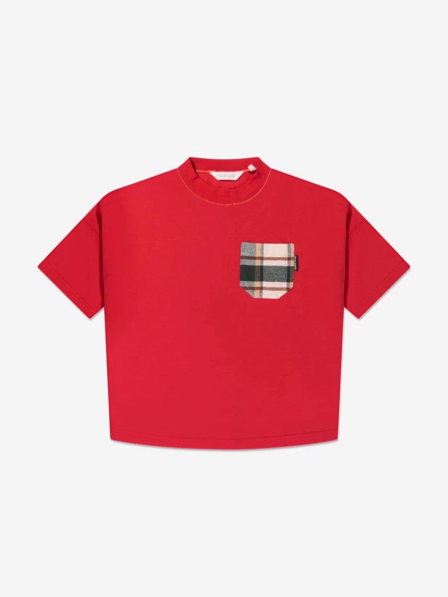 Palm Angels Teen Boys Red Dinosaur Punk Graphic Checkered T-Shirt