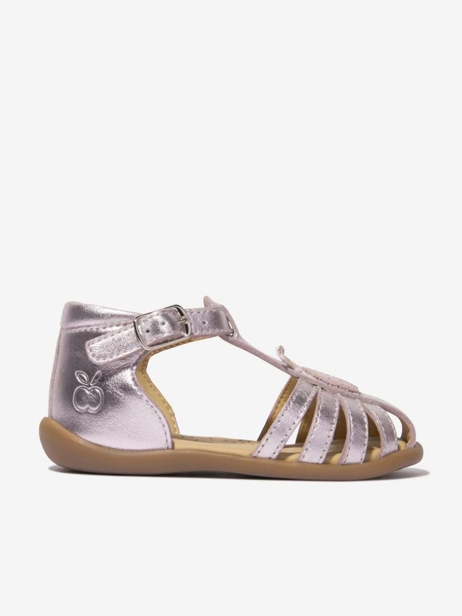 Pom D'Api Baby Girls Pink Ladybird Buckle Sandals - Stand-Up Design