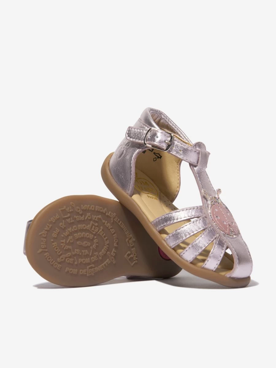 Pom D'Api Baby Girls Pink Ladybird Buckle Sandals - Stand-Up Design