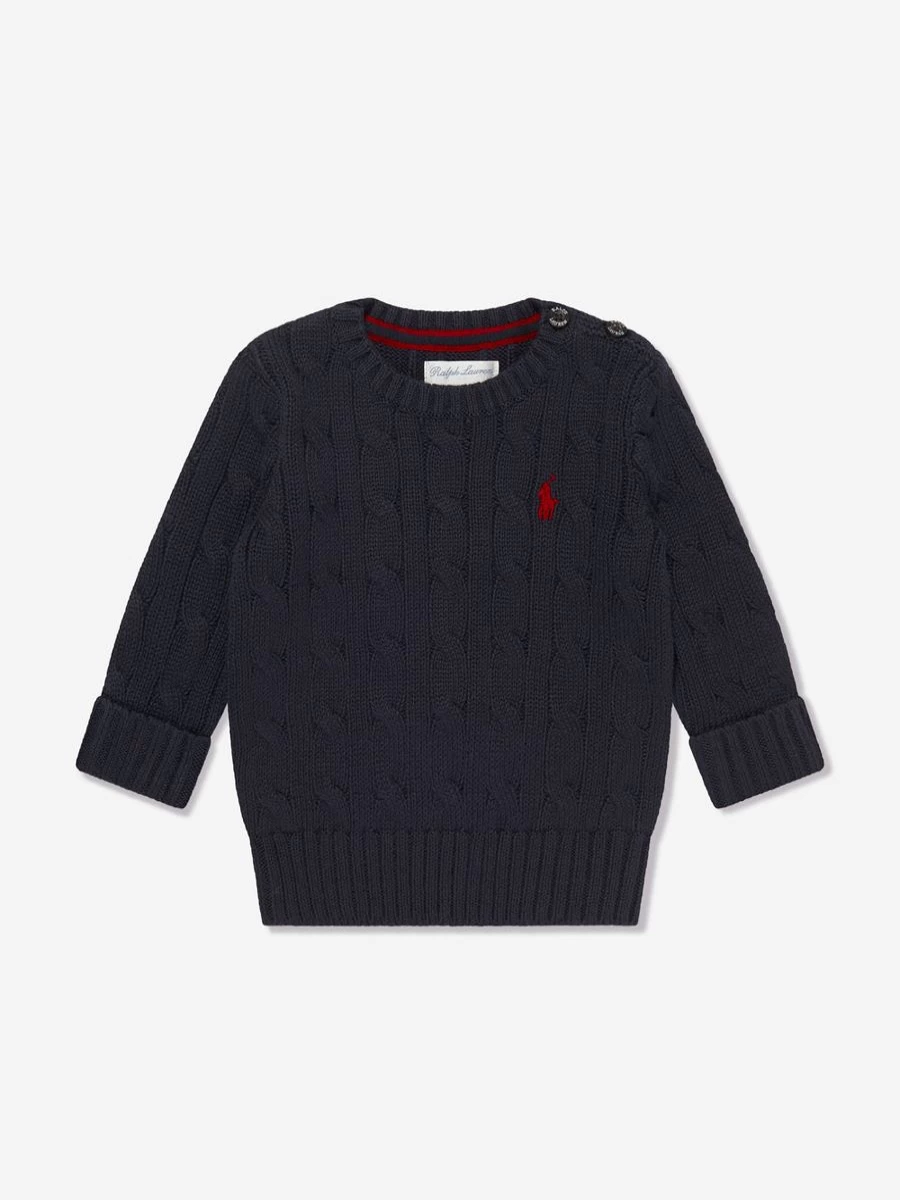 Ralph Lauren Kids Navy Blue Cable Knit Sweater for Baby Boys