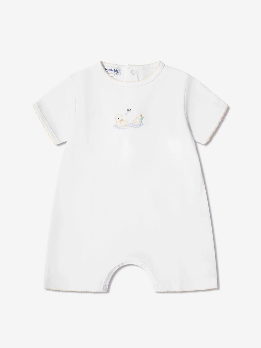 Magnolia Baby White Vintage Duckies Embroidered Romper for Infants