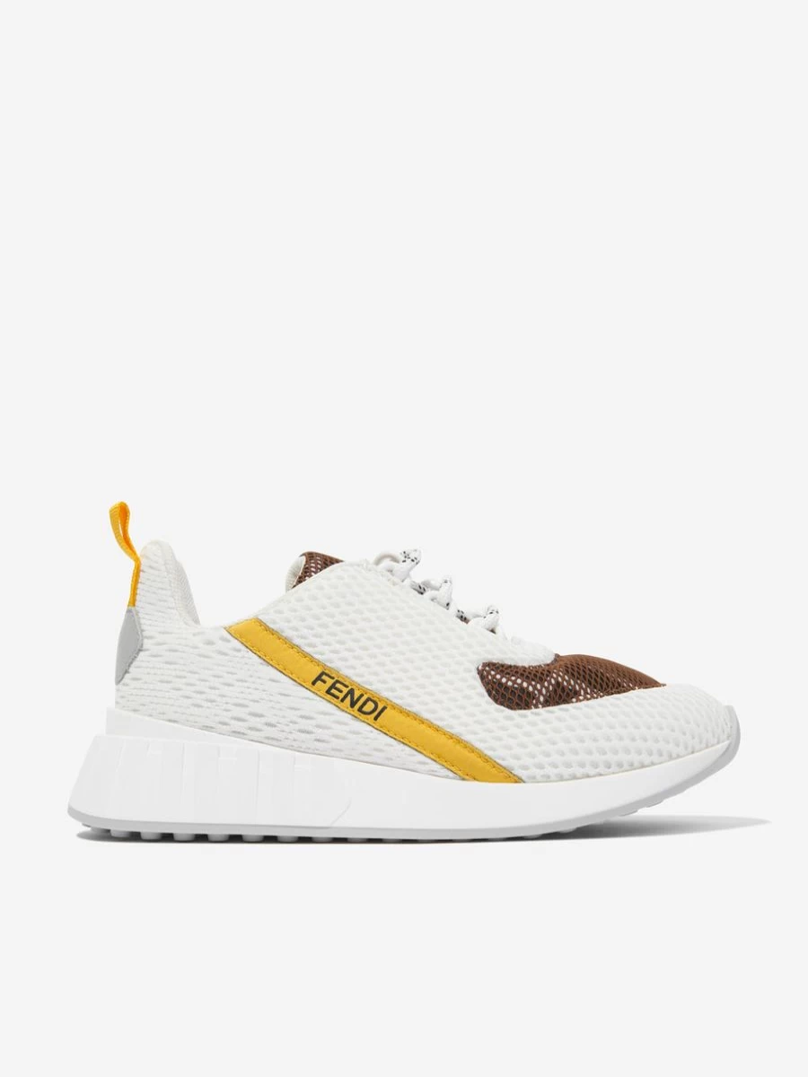 Fendi Kids Girls White Mesh Logo Trainers - Lightweight Sneakers for Girls