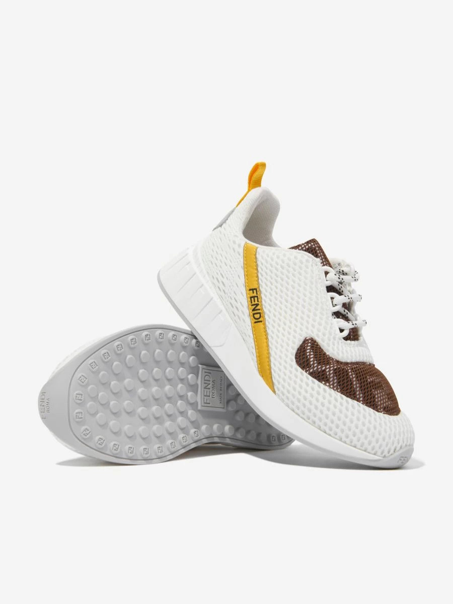 Fendi Kids Girls White Mesh Logo Trainers - Lightweight Sneakers for Girls