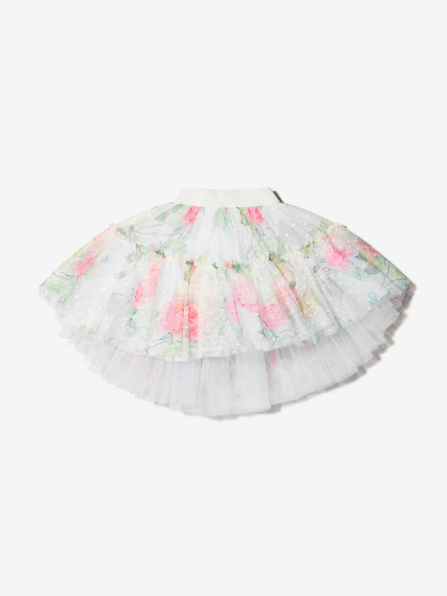 Monnalisa Girls Tulle Skirt with Rose Bloom Design for Special Occasions
