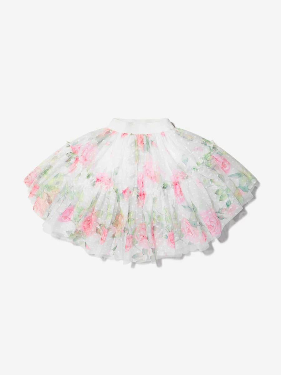 Monnalisa Girls Tulle Skirt with Rose Bloom Design for Special Occasions