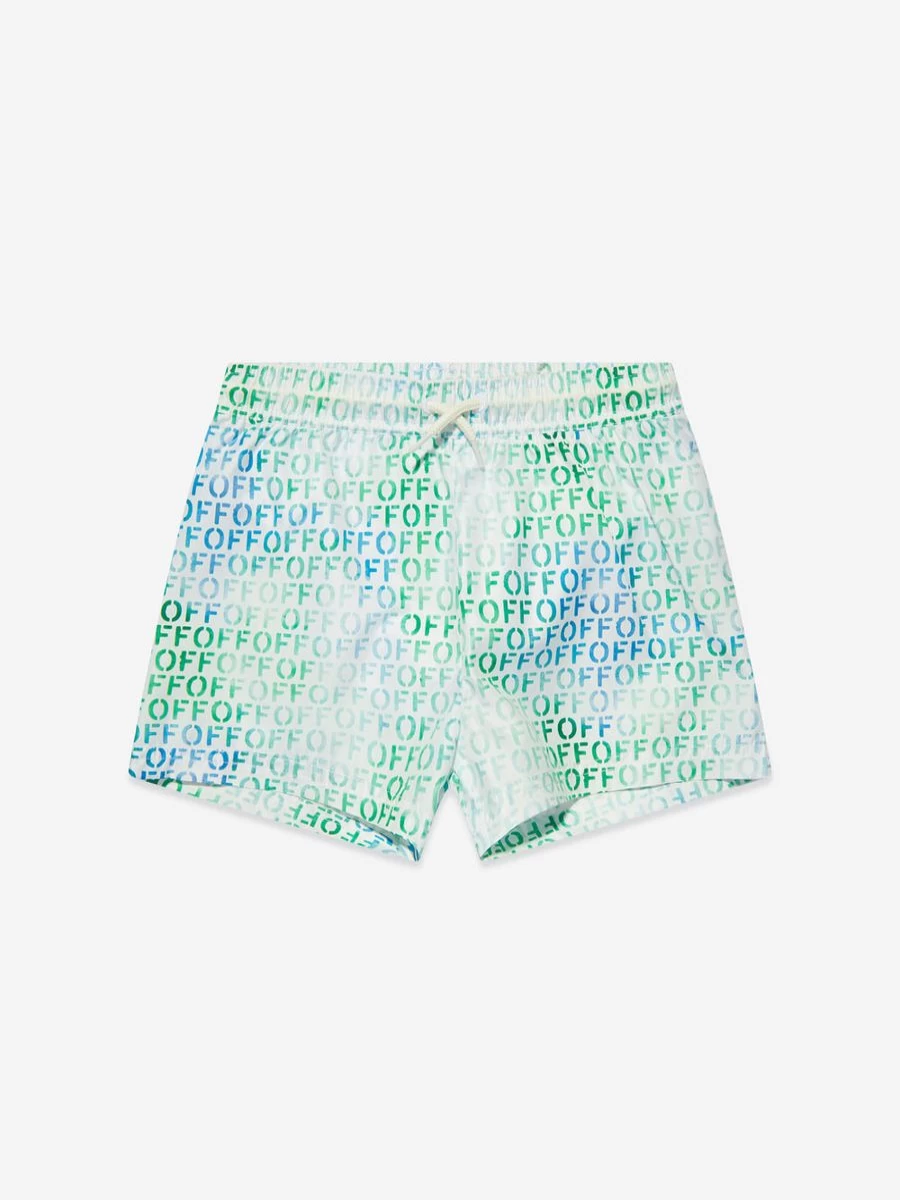 Off-White Teen Boys Multicolor Stamp Print Swim Shorts