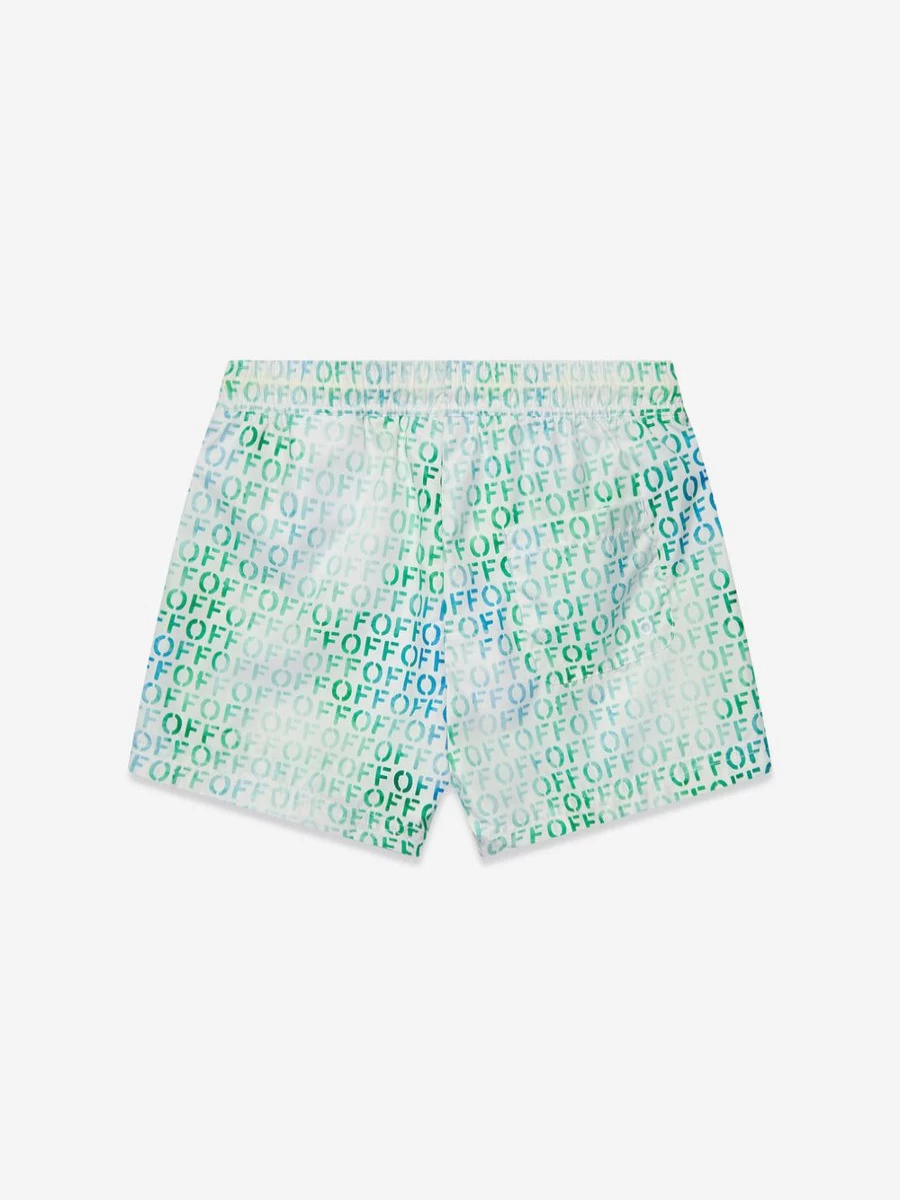 Off-White Teen Boys Multicolor Stamp Print Swim Shorts