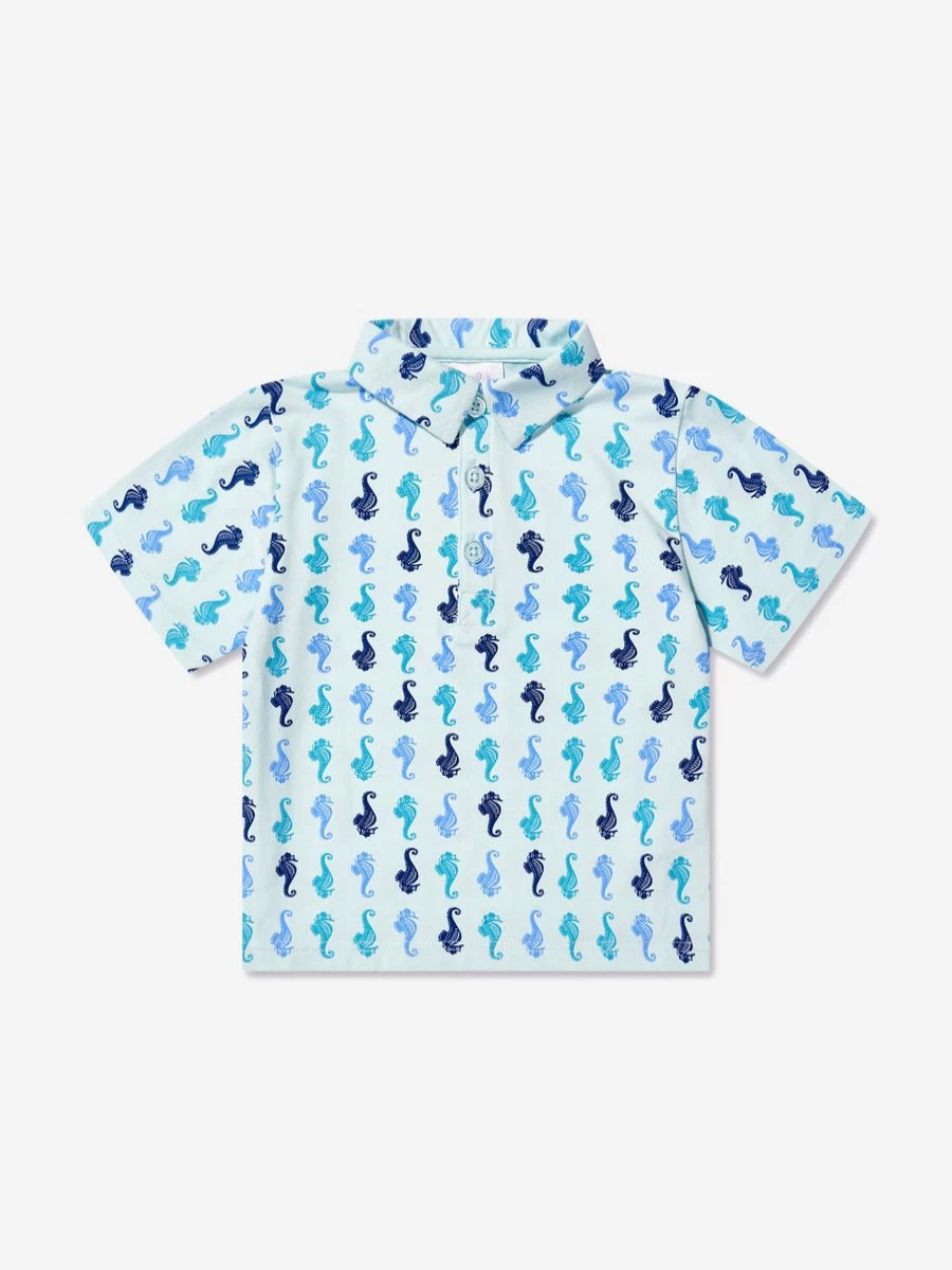 Rachel Riley Boys' Blue Seahorse Print Polo Shirt