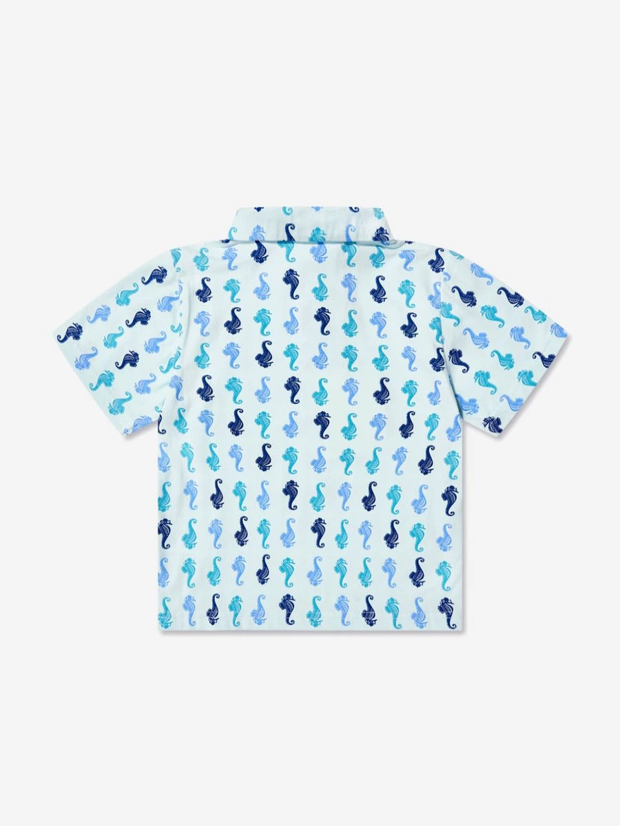 Rachel Riley Boys' Blue Seahorse Print Polo Shirt