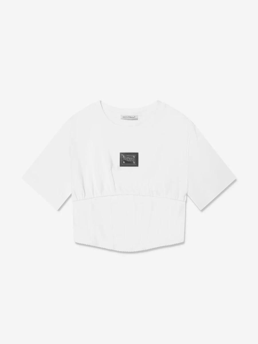 Dolce & Gabbana Kids Girls White Corset T-Shirt | Fashionable Fit for Girls