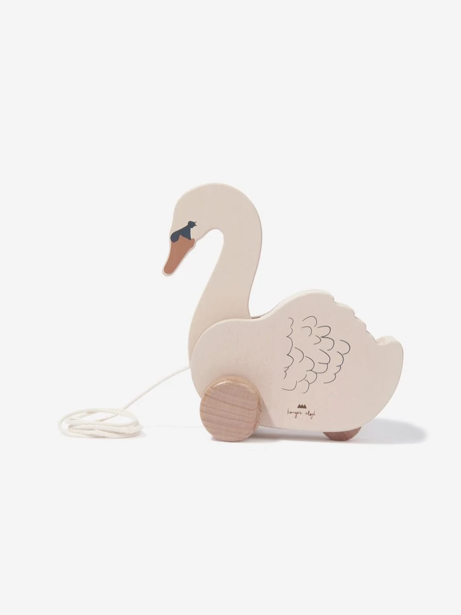 Konges Slojd Ivory Baby Wooden Pull Along Swan Toy for Toddlers