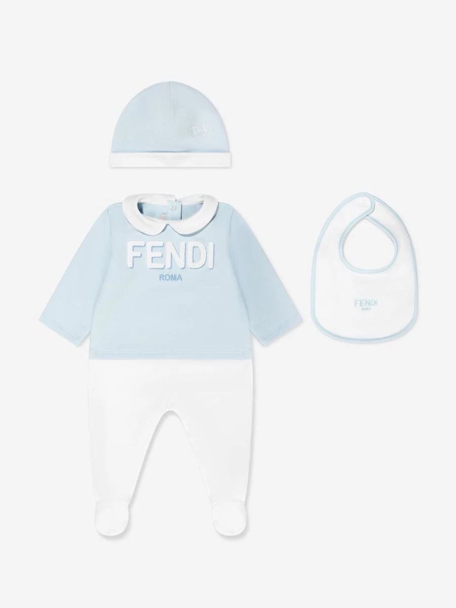 Fendi Kids Baby Boys Blue 3-Piece Bodysuit Gift Set | Luxurious Infant Clothing