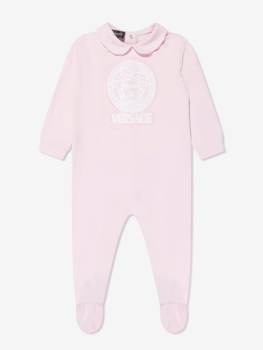 Versace Baby Girls Pink Logo Babygrow - Official Boutique Outfit