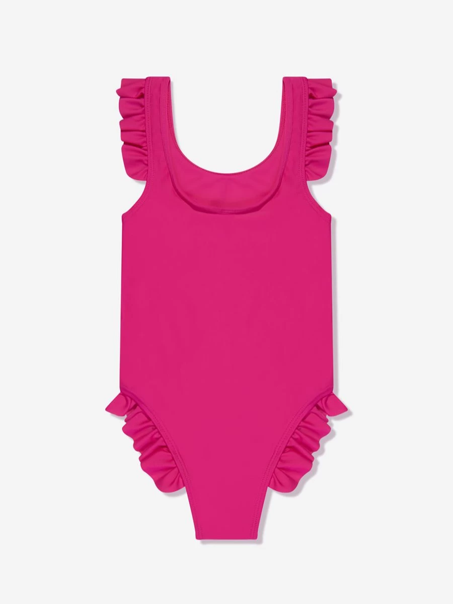 Palm Angels Teen Girls Pink Curved Logo Swimsuit for Summer Beach Wear