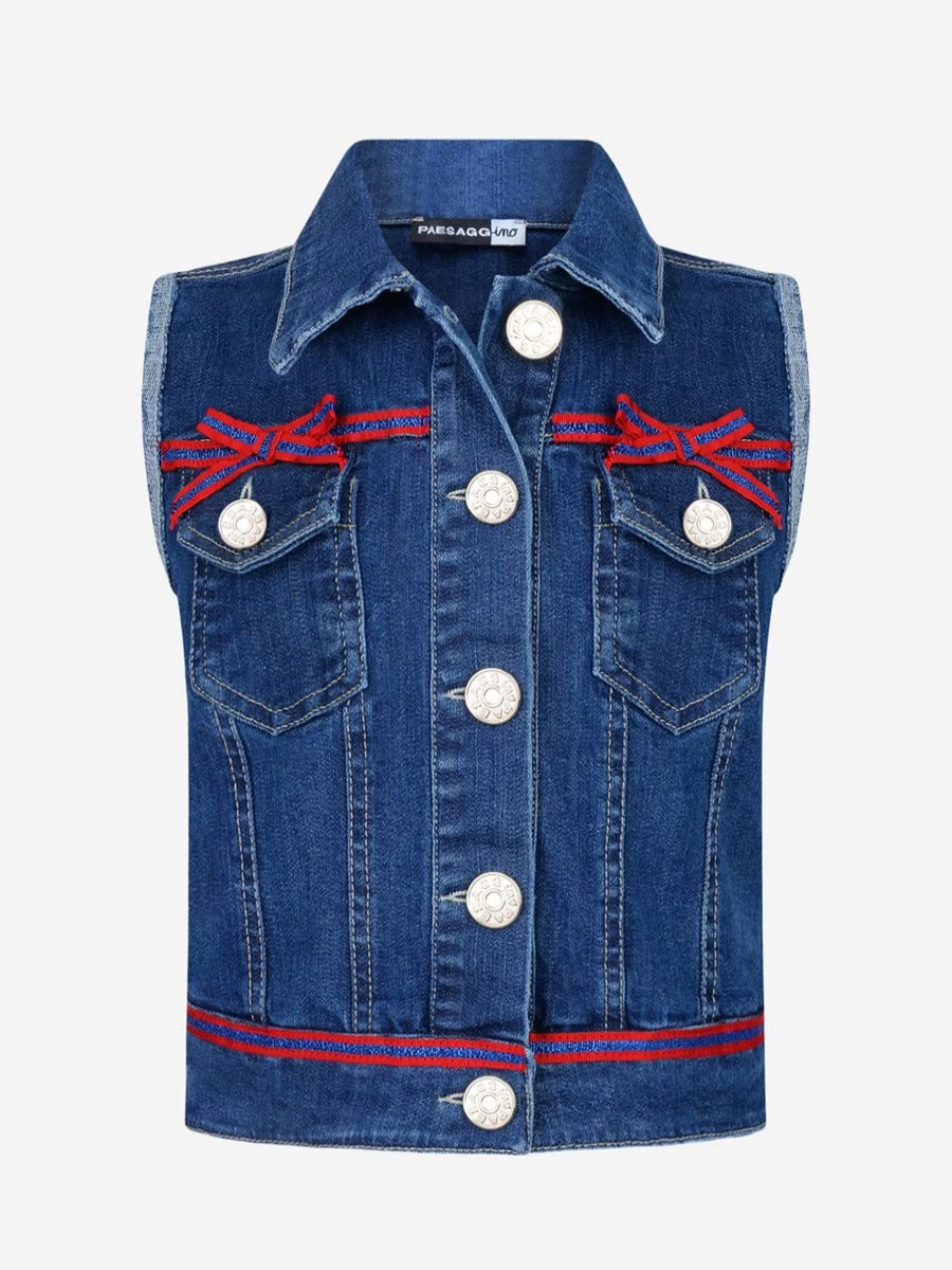 "Paesaggino Girls Denim Waistcoat Vest Sleeveless for Kids"