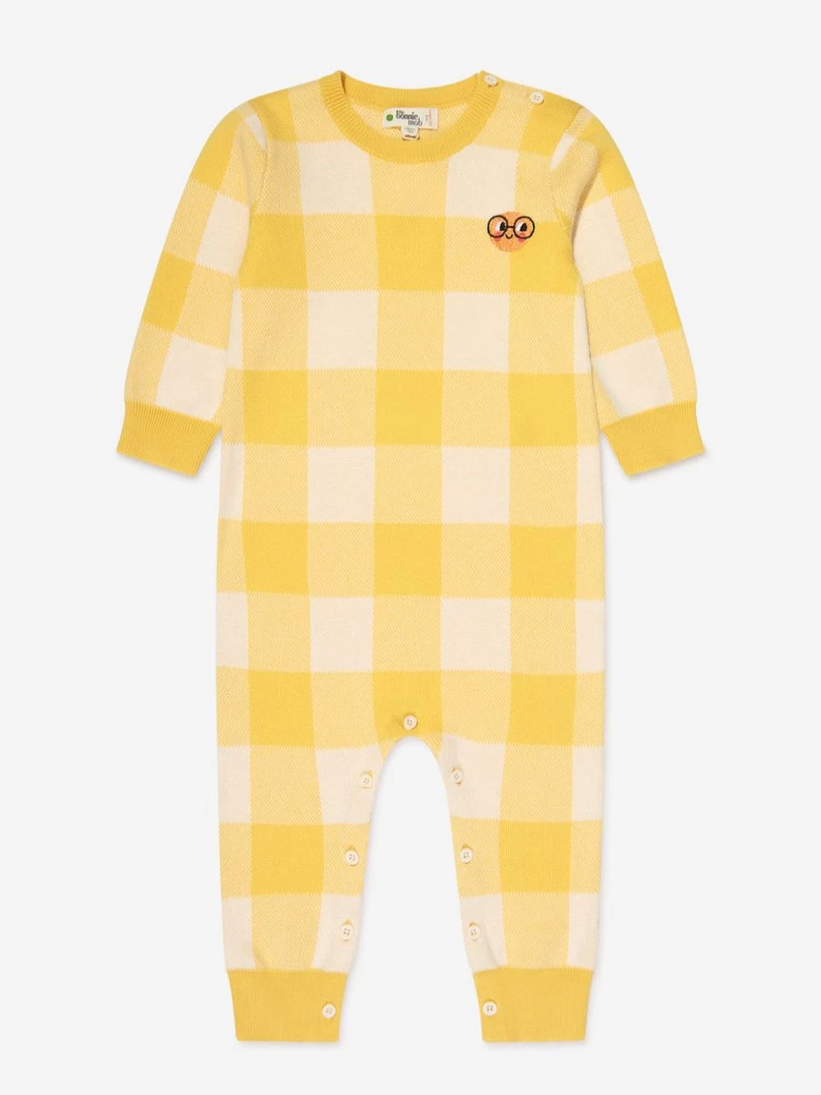 The Bonnie Mob Boys' Yellow Baby Check Jacquard Romper - Stylish & Comfortable Outfit