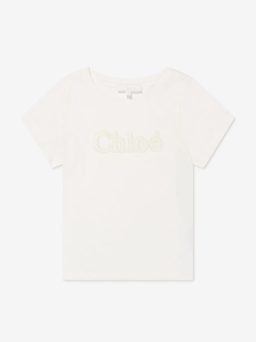 Chloé Girls Ivory Logo T-Shirt for Kids - Stylish Cotton Tee