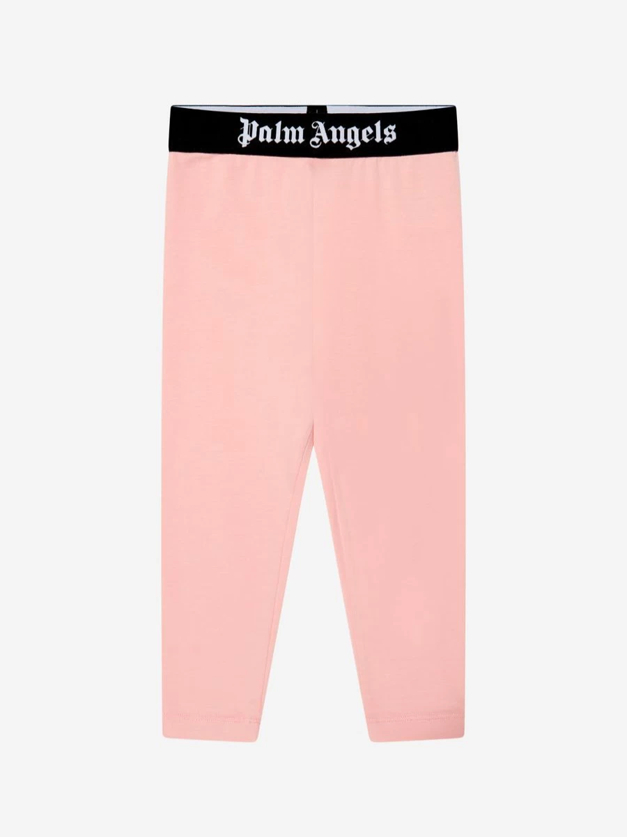 Palm Angels Girls Pink Logo Waistband Leggings for Stylish Comfort
