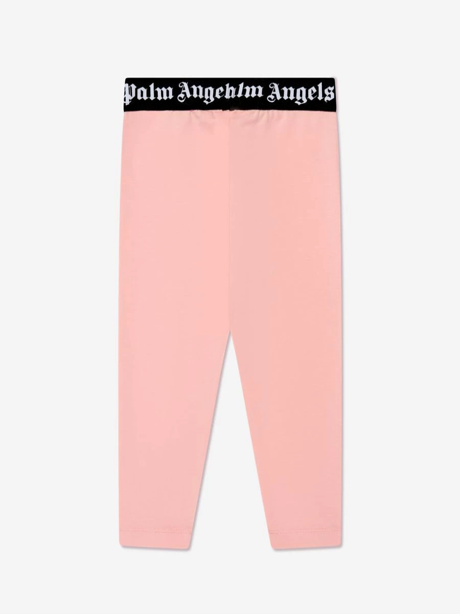 Palm Angels Girls Pink Logo Waistband Leggings for Stylish Comfort