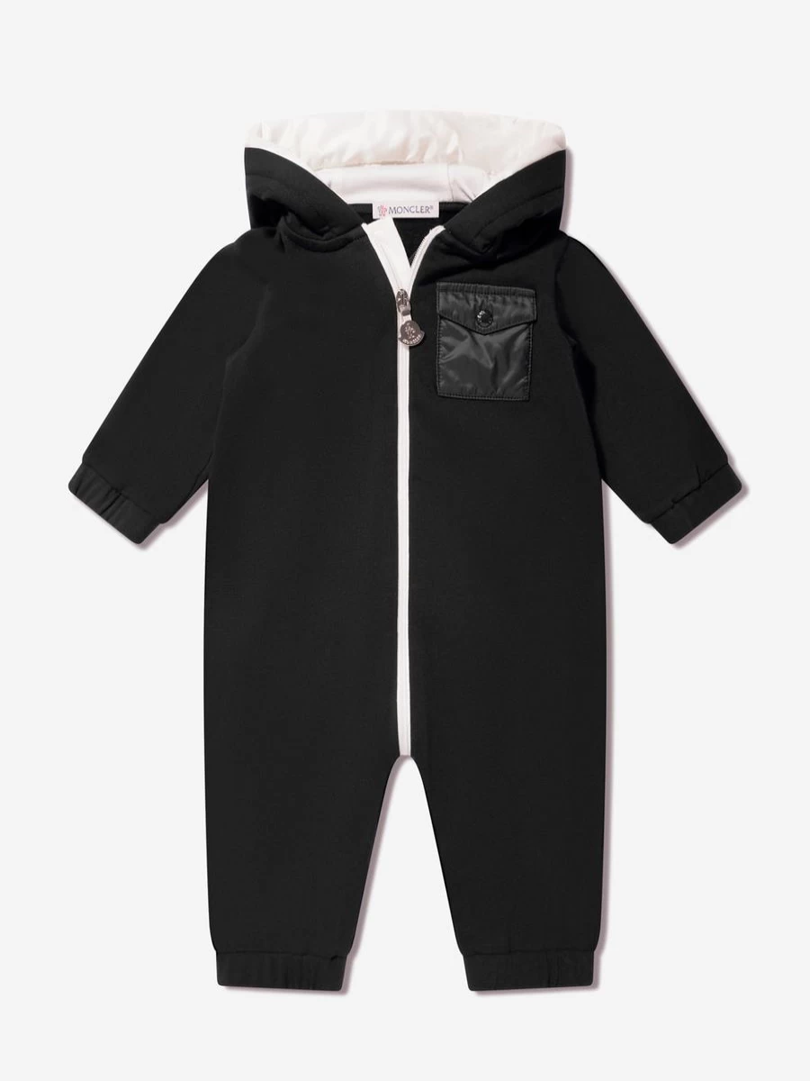 Moncler Enfant Baby Navy Hooded Romper - Soft Cotton One-Piece Outfit for Infants