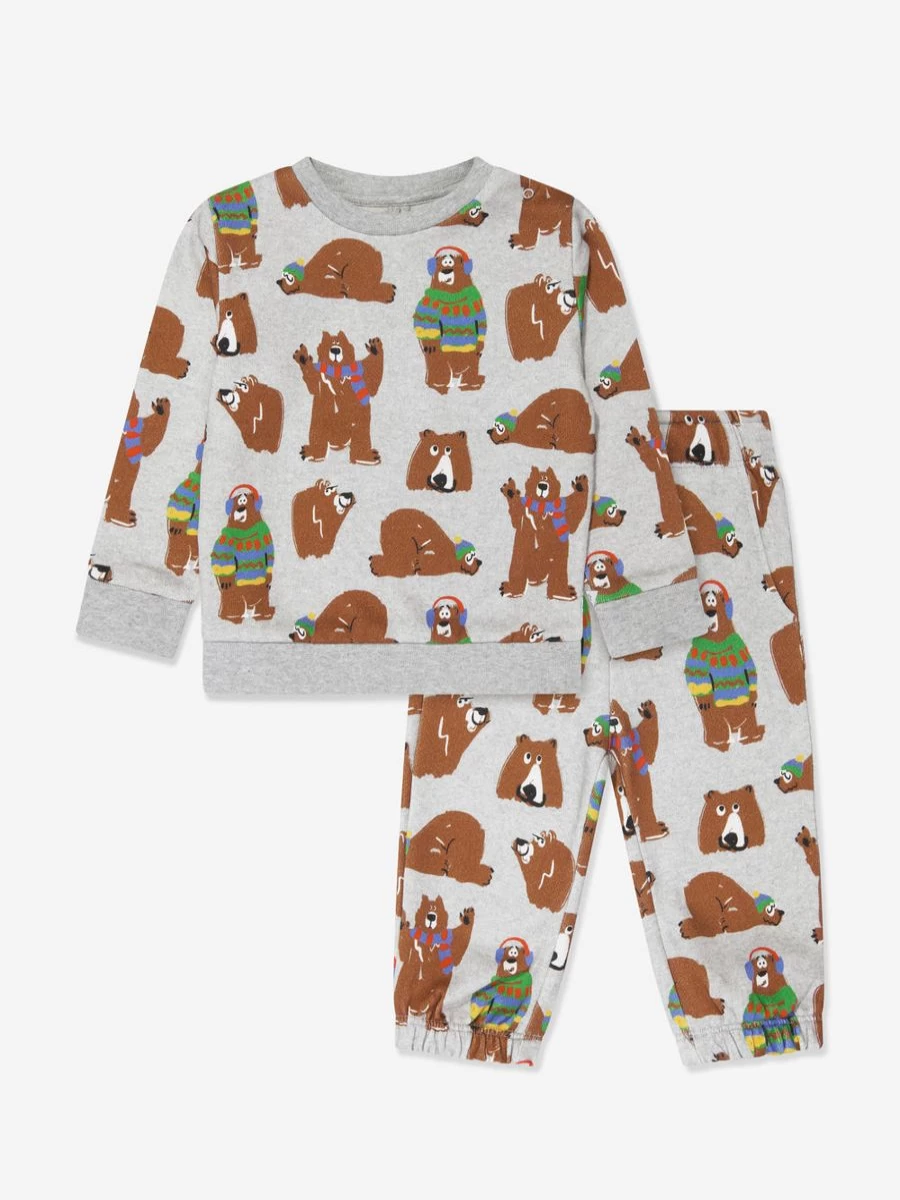 Stella McCartney Kids Baby Boys Grey Bear Print Tracksuit - Soft Cotton Casual Outfit