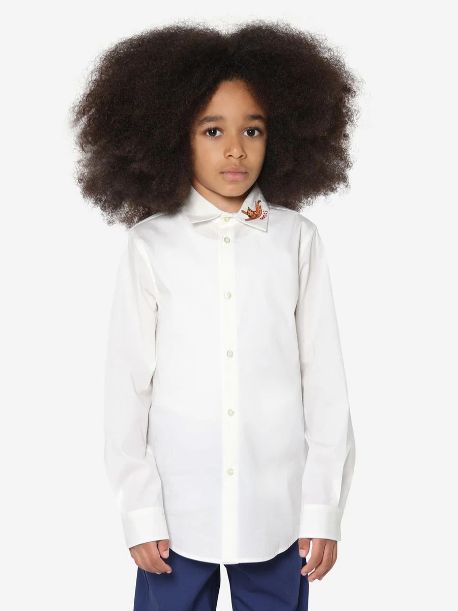 Gucci Kids Teen Ivory Embroidered Long Sleeve Shirt for Boys