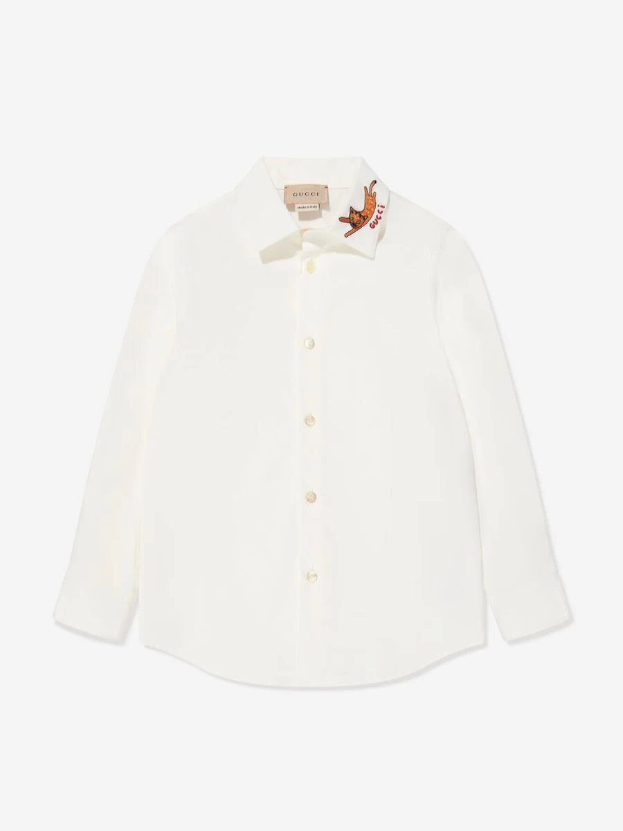 Gucci Kids Teen Ivory Embroidered Long Sleeve Shirt for Boys
