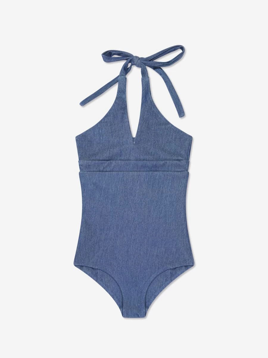 AY by AYLA Girls Blue Denim Halterneck Swimsuit for Kids