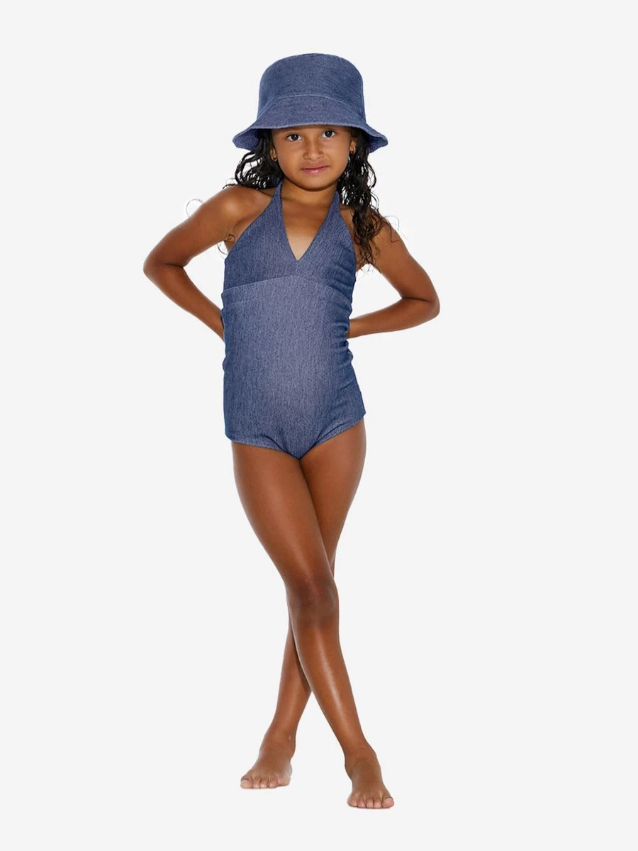 AY by AYLA Girls Blue Denim Halterneck Swimsuit for Kids