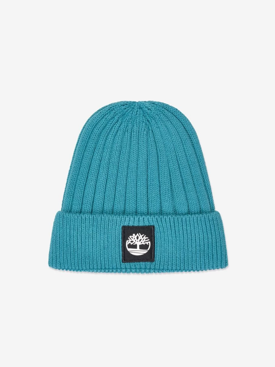 Timberland Teen Boys Black Knitted Beanie Hat for Winter Warmth