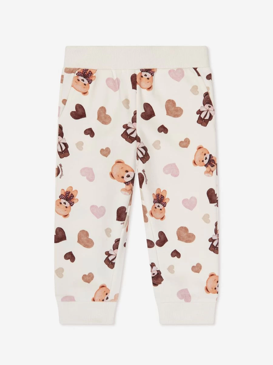 Monnalisa Baby Girls Ivory Teddy Bear Print Joggers Pants Soft Comfortable