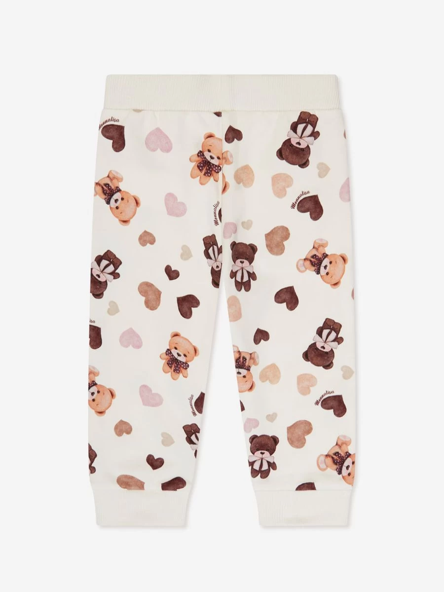 Monnalisa Baby Girls Ivory Teddy Bear Print Joggers Pants Soft Comfortable
