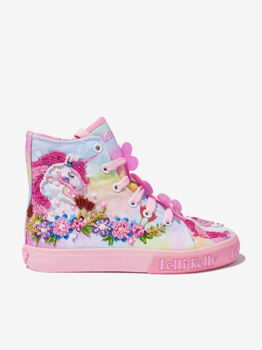Lelli Kelly Girls Unicorn Pink High Top Sneakers - Sparkly Kids Athletic Shoes