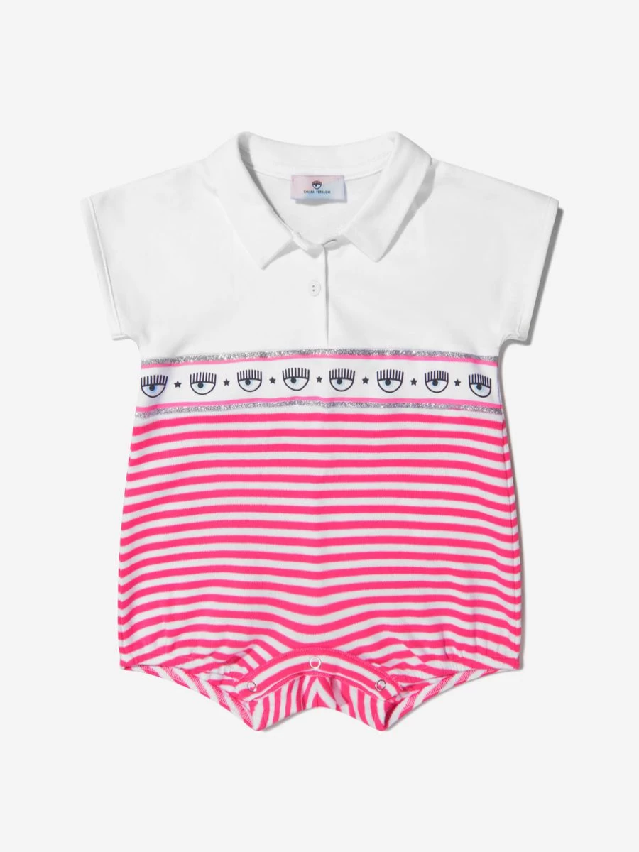 Chiara Ferragni Baby Girls Striped Cotton Romper - Soft & Stylish Outfit