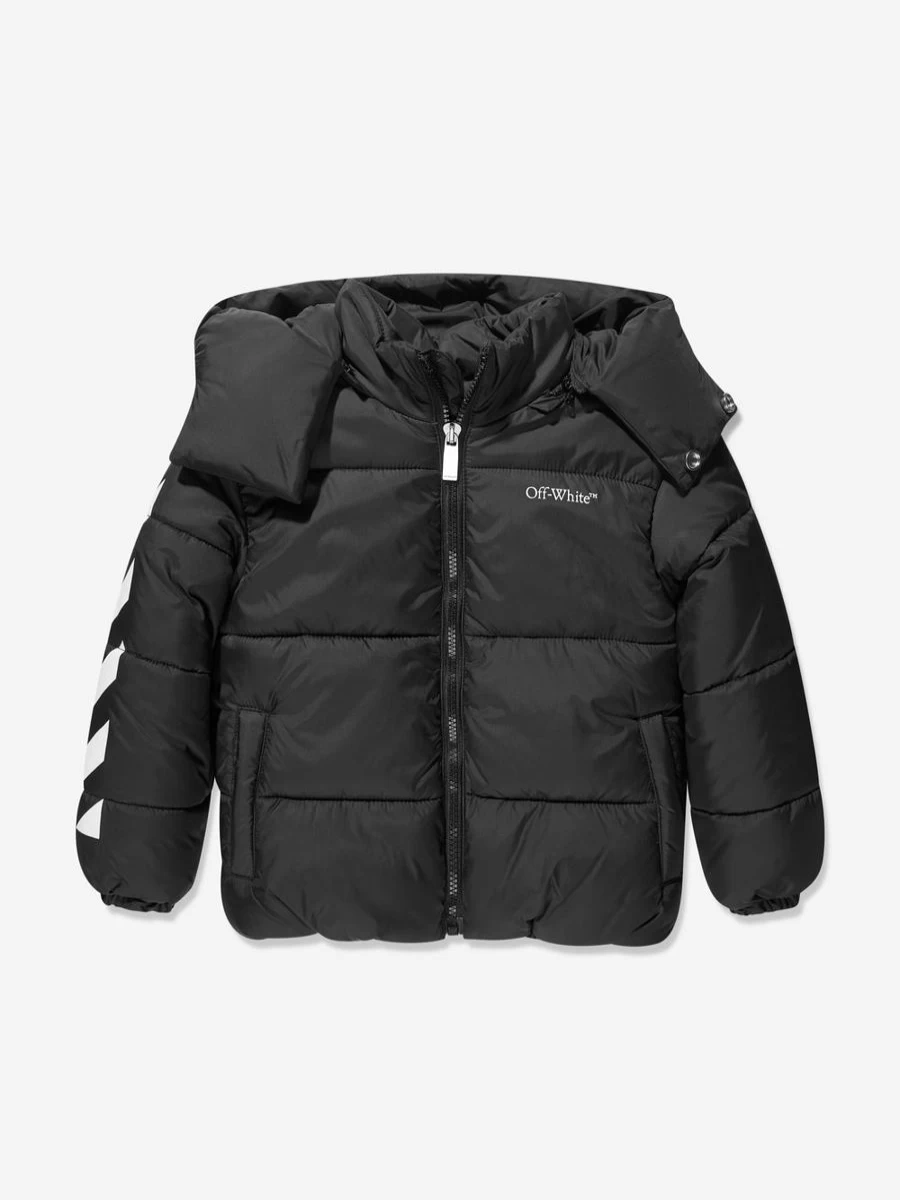 Off-White Boys Bookish Diagonal Quilted Black Puffer Jacket