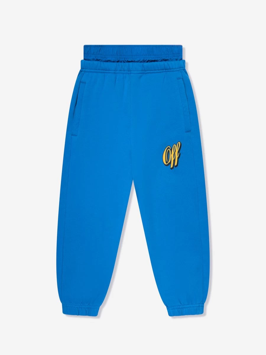 Off-White Boys' Baseball Logo Blue Joggers - Athletic Casual Pants for Teens