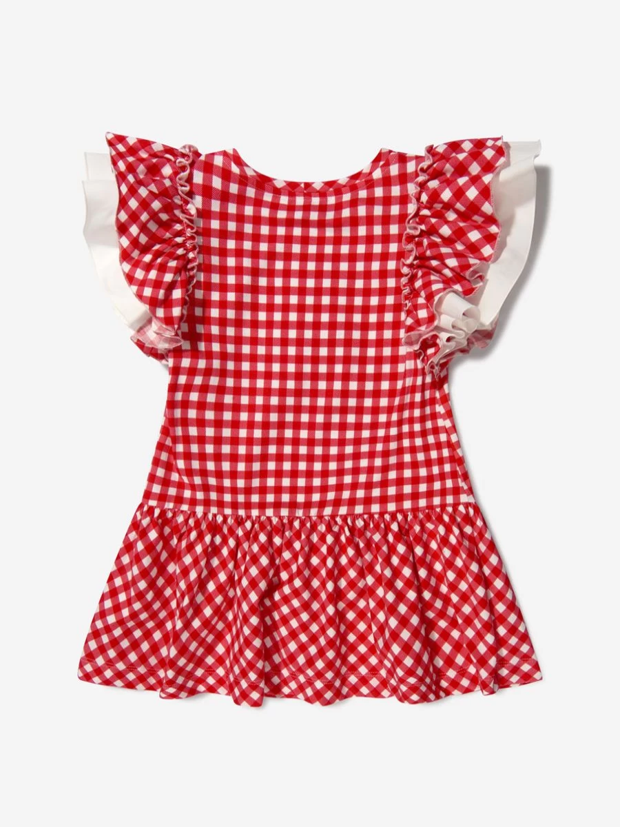 Monnalisa Girls Cotton Gingham Teddy Bear Dress - Cute & Comfortable Summer Dress for Toddlers
