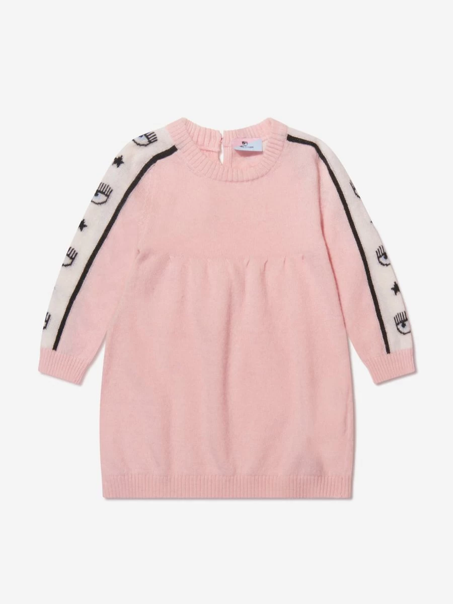 Chiara Ferragni Baby Girls' Knitted Dress with Logo Tape | Stylish & Comfortable Toddler Outfit