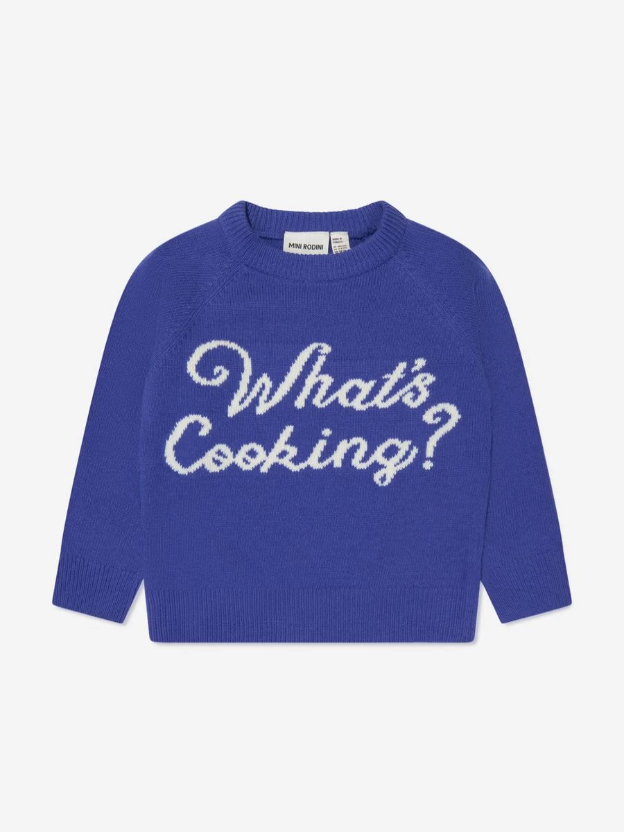 Mini Rodini Girls' Blue "What's Cooking" Knitted Sweater for Kids