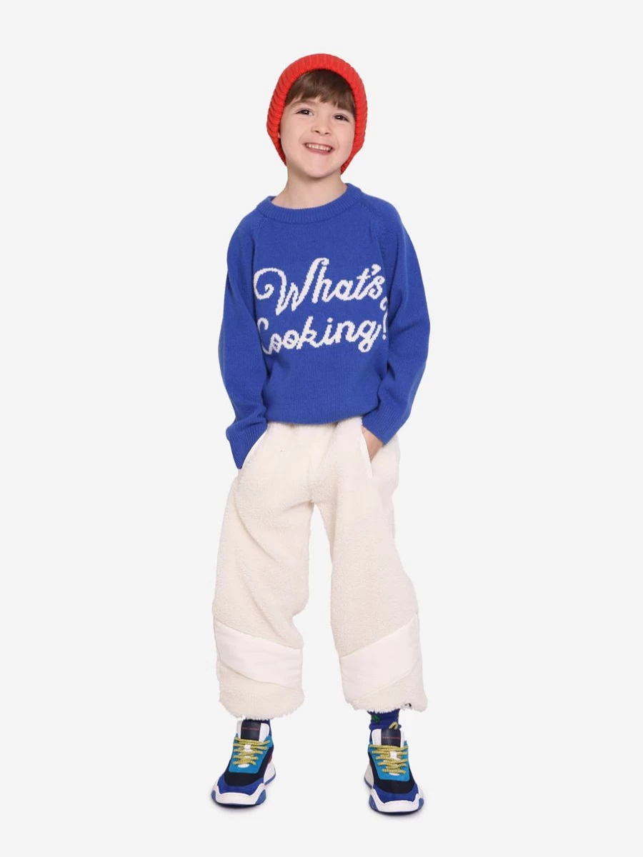 Mini Rodini Girls' Blue "What's Cooking" Knitted Sweater for Kids