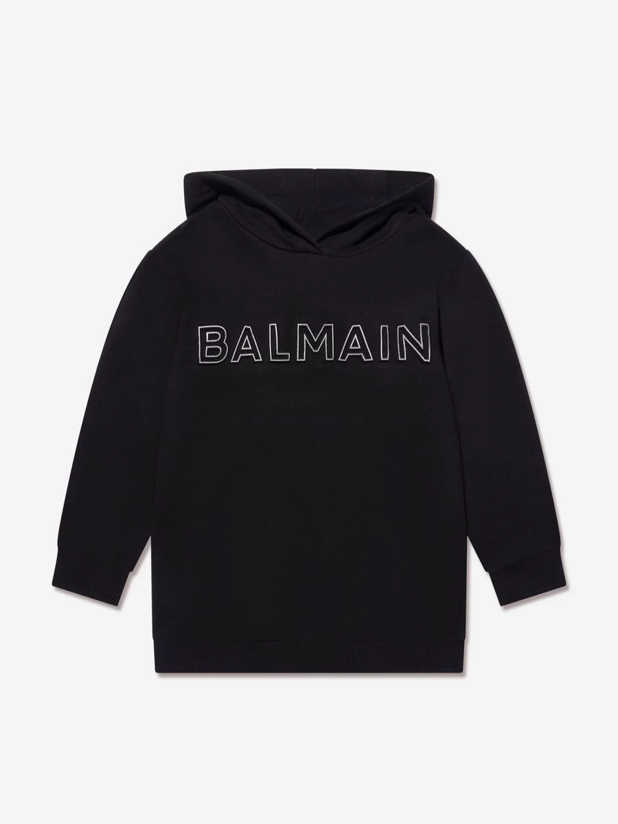 Balmain Teen Black Kids Logo Hoodie for Boys and Girls